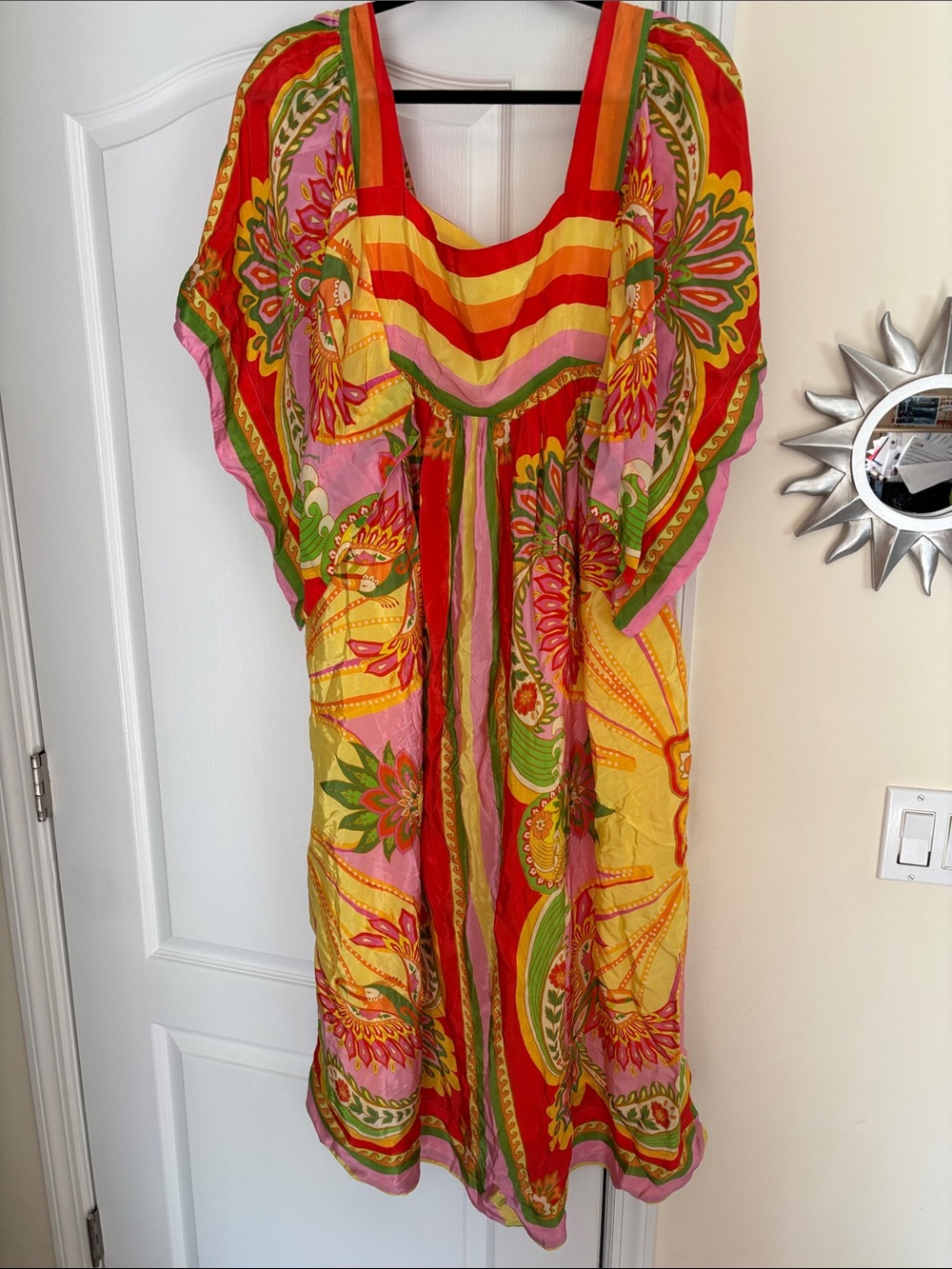 FARM Rio Ladies Floral Toucans Scarf Yellow Red Orange Midi Dress-XS